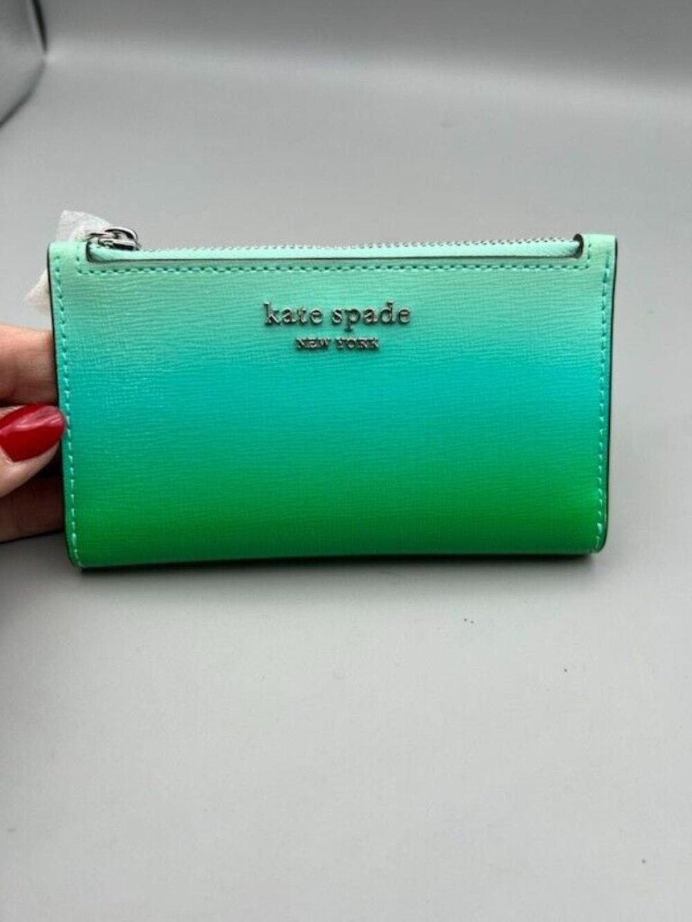 Kate Spade Mint Liqueur OMBRE Leather Morgan Small Slim Bifold Wallet